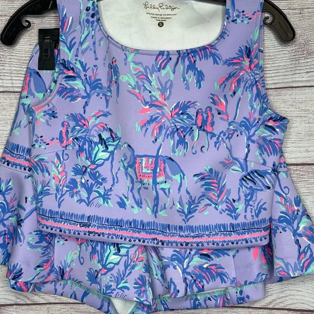 Lilly Pulitzer Neri Crop Top & Shorts 2 Piece Set Lilac Fruity Monkey Small - Picture 8 of 13